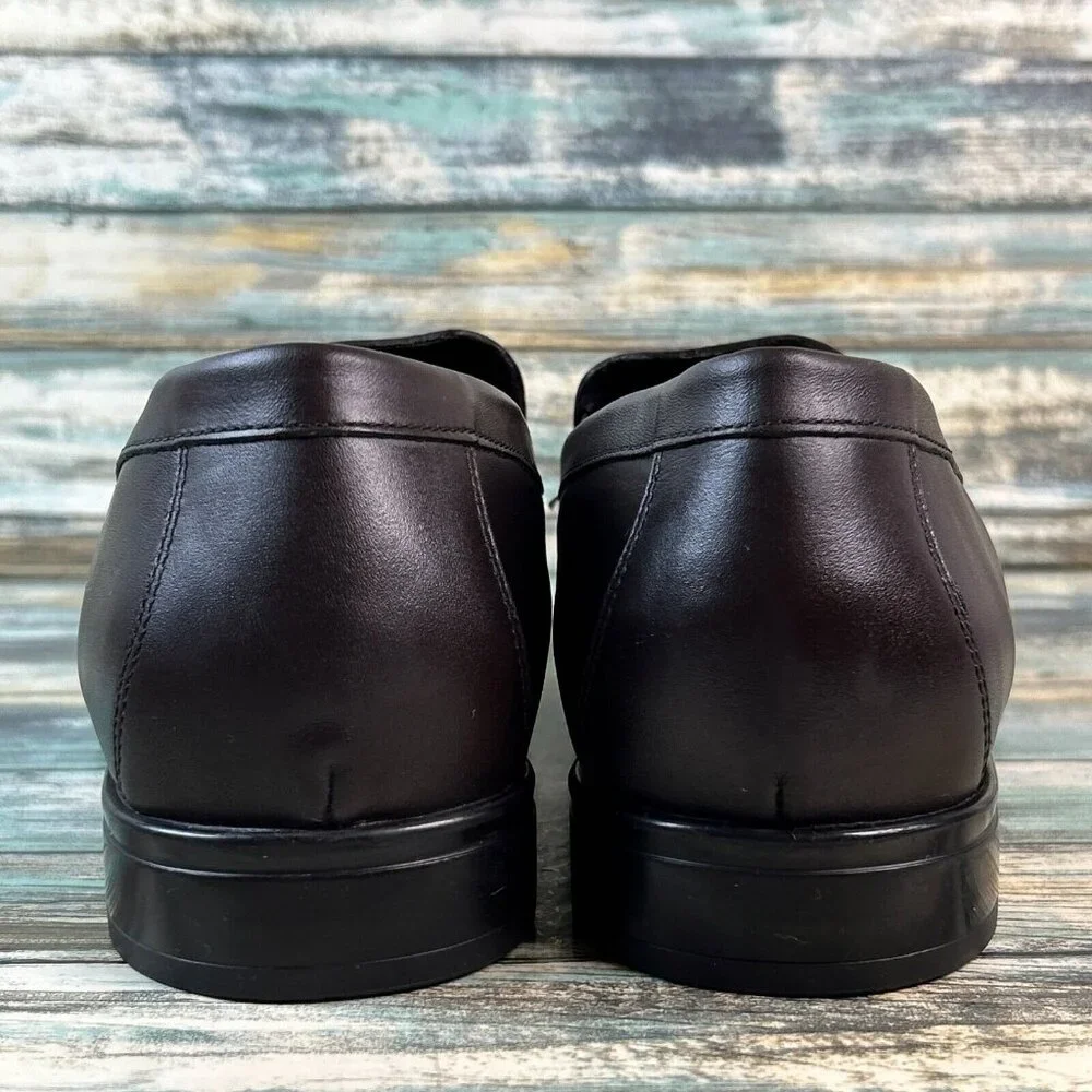 GEOX Mens Waterproof Leather Loafers Size 12/45 Wide Fit Dark Brown Dress Shoes